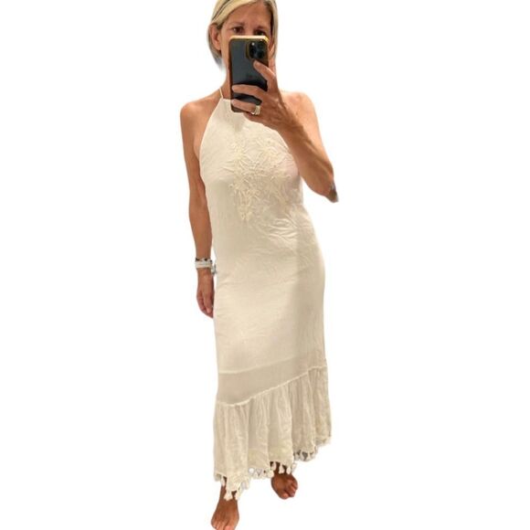 Raga Embroidered Mirrors Halter Boho Dress in Eggshells.Size M - Picture 3 of 17
